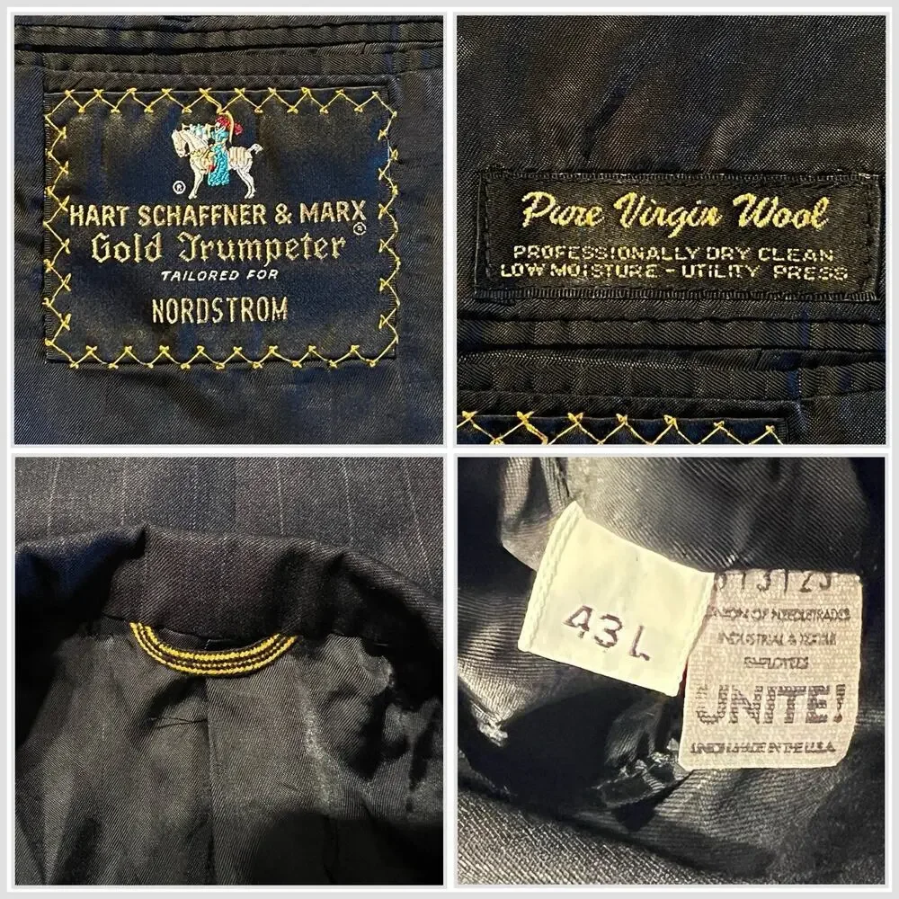 Hart Schaffner Marx Gold Trumpeter 43L 38x30 Gray Stripe Suit Virgin Wool - Picture 16 of 16